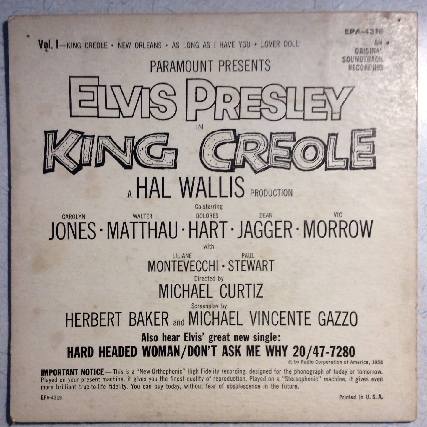Elvis Presley - King Creole Vol.1 (7" VINYL) | Very Good Plus (VG+) Very Good Plus (VG+)--