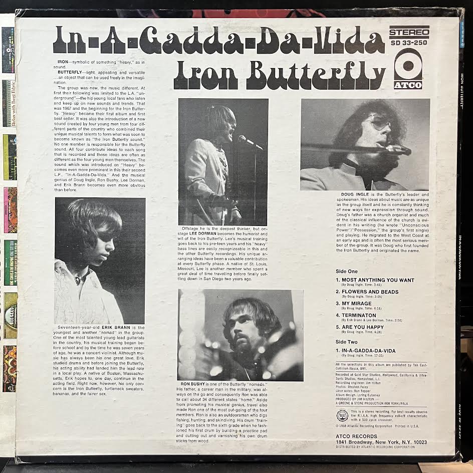 Iron Butterfly - In-A-Gadda-Da-Vida (VINYL) | Very Good Plus Plus (VG++) Excellent+ (EX+)--