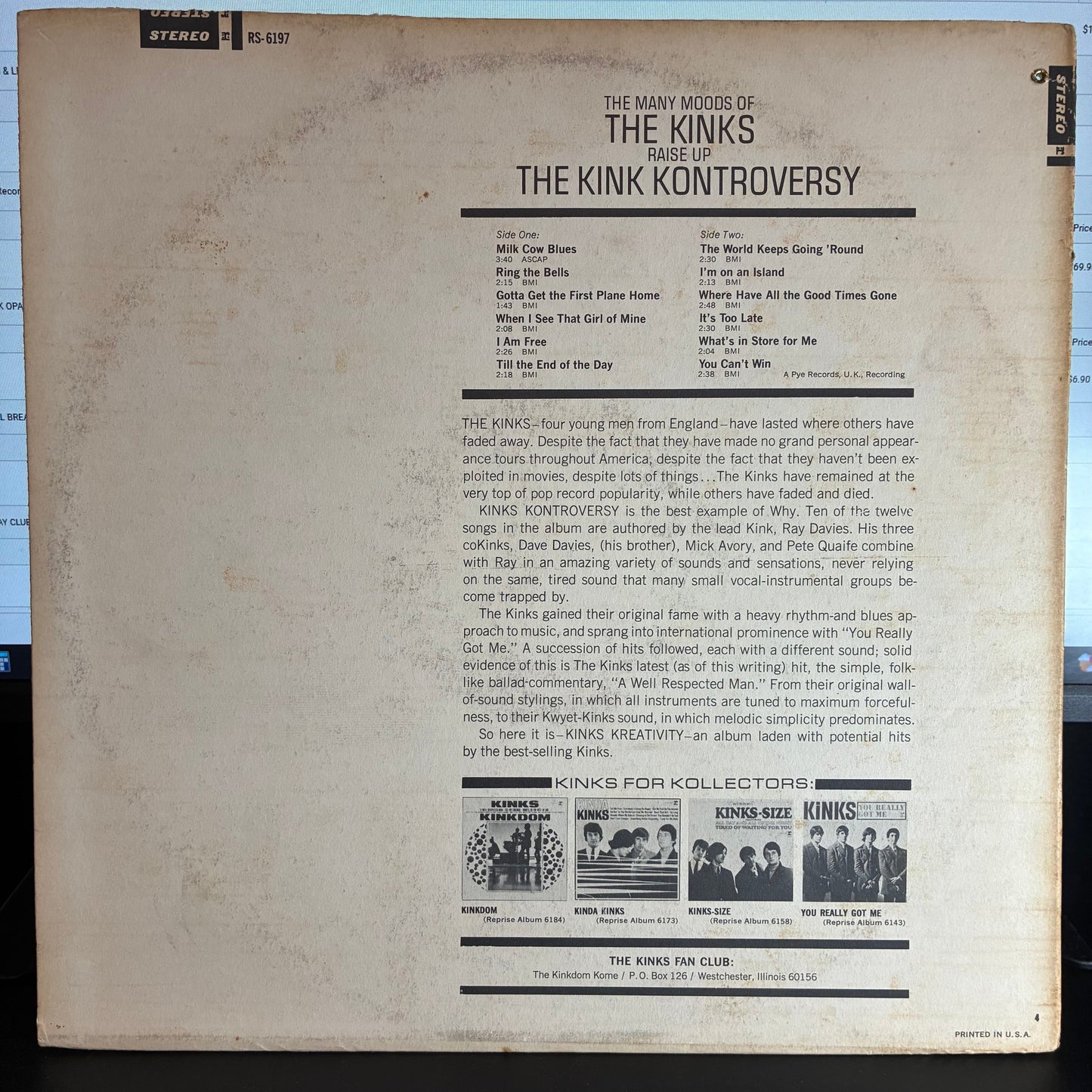 The Kinks - The Kink Kontroversy (VINYL LP Reprise Records ‎– RS-6197) | USED Very Good Plus (VG+) Very Good (VG)-