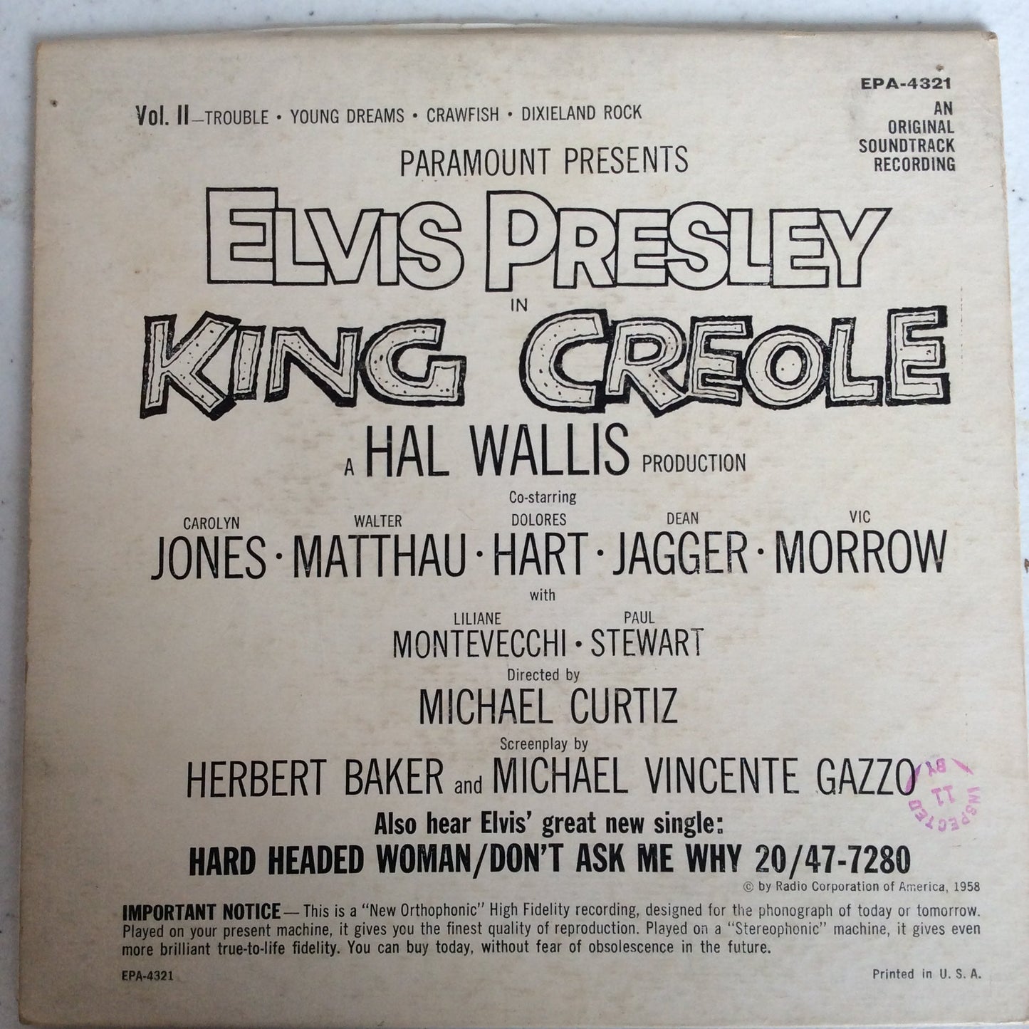 Elvis Presley - King Creole Vol.2 (7" VINYL) | Very Good (VG) Very Good Plus (VG+)--