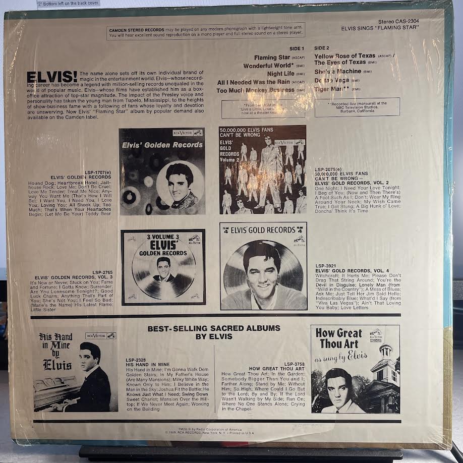 Elvis Presley - Elvis Sings Flaming Star (VINYL) | Very Good Plus (VG+) Excellent+ (EX+)--