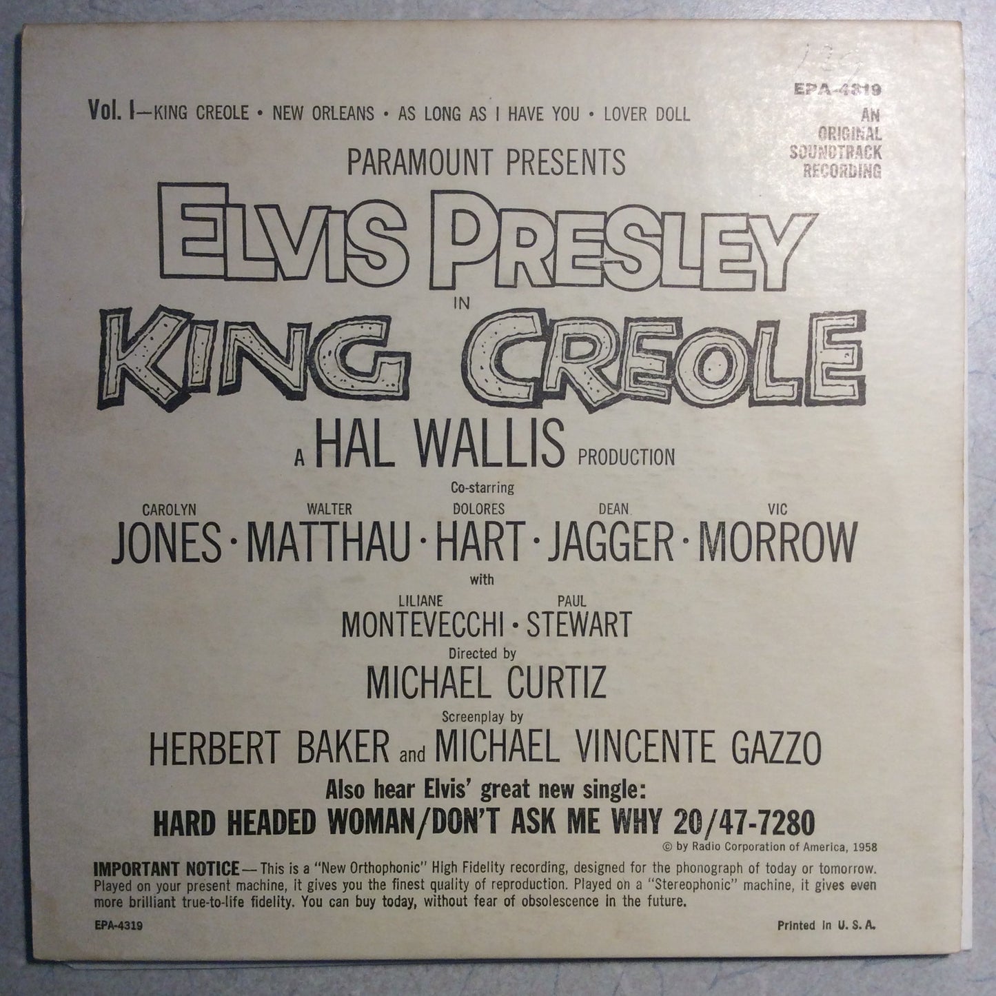 Elvis Presley - King Creole (Vol. 1) (7" VINYL) | Very Good (VG) Excellent (EX)--