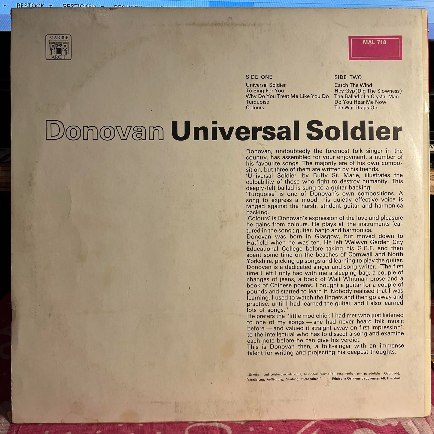 Donovan - Universal Soldier *GERMANY* | Very Good (VG) Excellent (EX)--