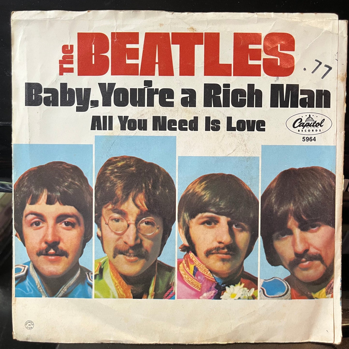 The Beatles - All You Need Is Love / Baby You're A Rich Man (VINYL 7") | Very Good Plus Plus (VG++) Excellent (EX)-