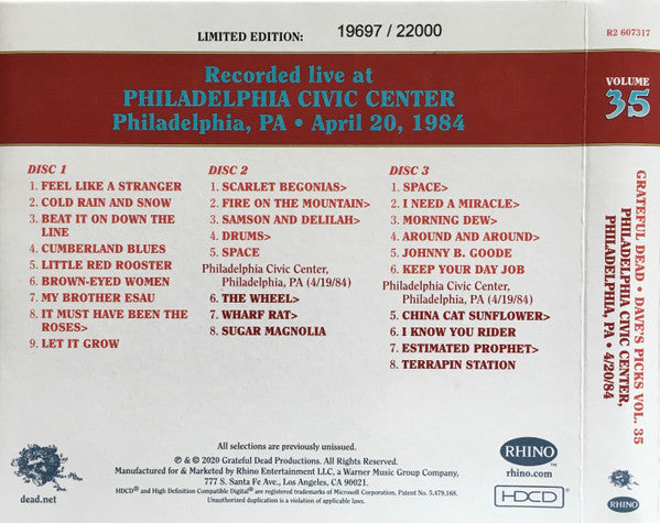 Dave's Picks, Volume 35 (3xCD)(Philadelphia Civic Center, Philadelphia, PA • 4/20/84) | Mint (M) Near Mint (NM)-