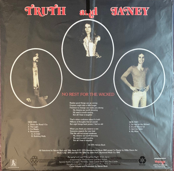 Truth And Janey - No Rest For The Wicked (BLACK VINYL REISSUE LP) | Mint (M) Mint (M)-