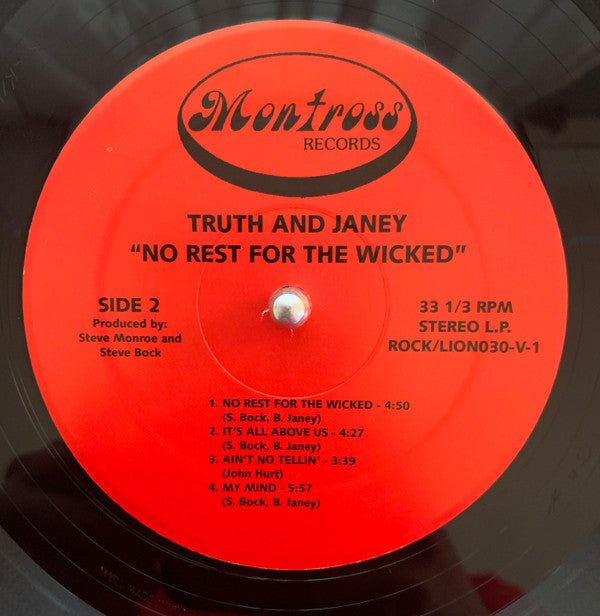 Truth And Janey - No Rest For The Wicked (BLACK VINYL REISSUE LP) | Mint (M) Mint (M)-