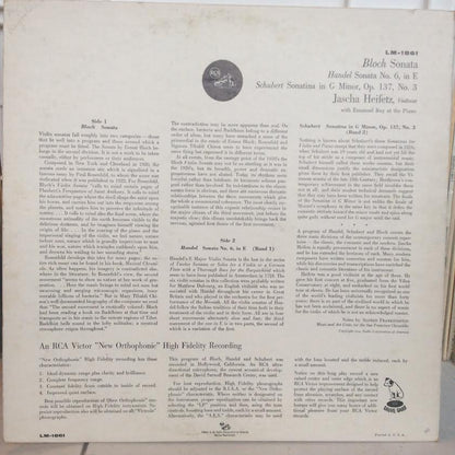 Ernest Bloch / Georg Friedrich Händel / Franz Schu - Sonata / Sonata In E Major / Sonatina In G Minor (VINYL) | Excellent+ (EX+)-
