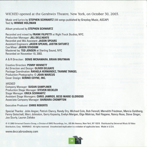 Stephen Schwartz - Wicked (Original Broadway Cast Recording) (CD) | Mint (M) Mint (M)-