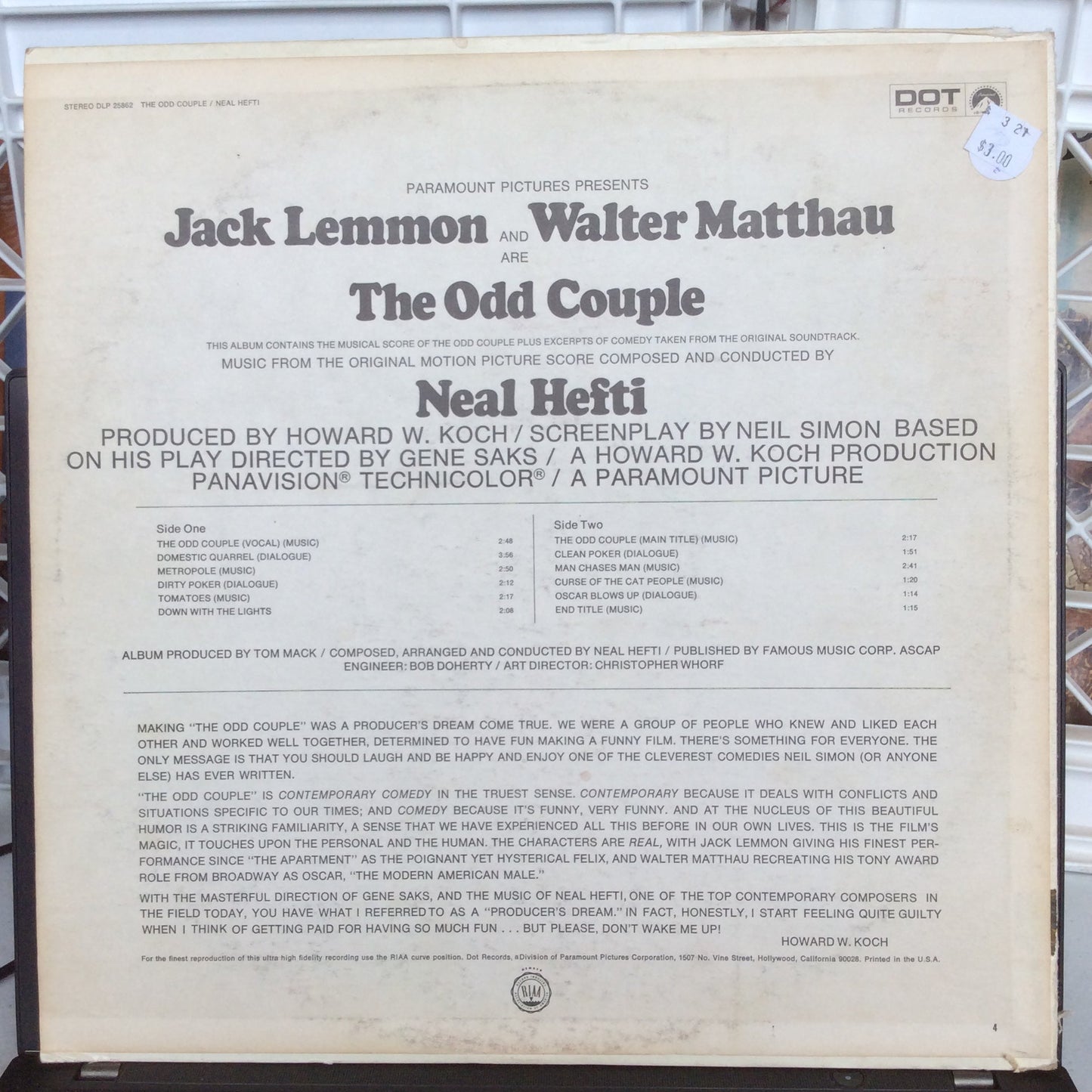 Neal Hefti - The Odd Couple (Music From The Original Motion Picture Score) (VINYL) | Excellent+ (EX+) Very Good Plus (VG+)--
