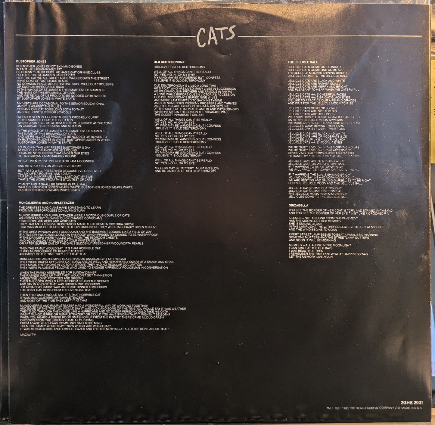 Andrew Lloyd Webber - Cats - Complete Original Broadway Cast Recording (2xVINYL) | Near Mint (NM) Near Mint (NM)-