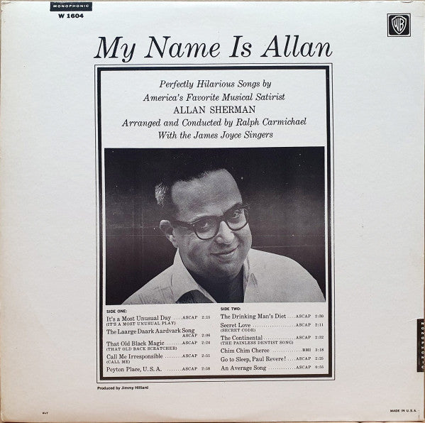 Allan Sherman - My Name Is Allan: Allan Sherman Sings Great Movie Hits & Songs From The Cutting Room Floor (VINYL) | Mint (M) Near Mint (NM)-