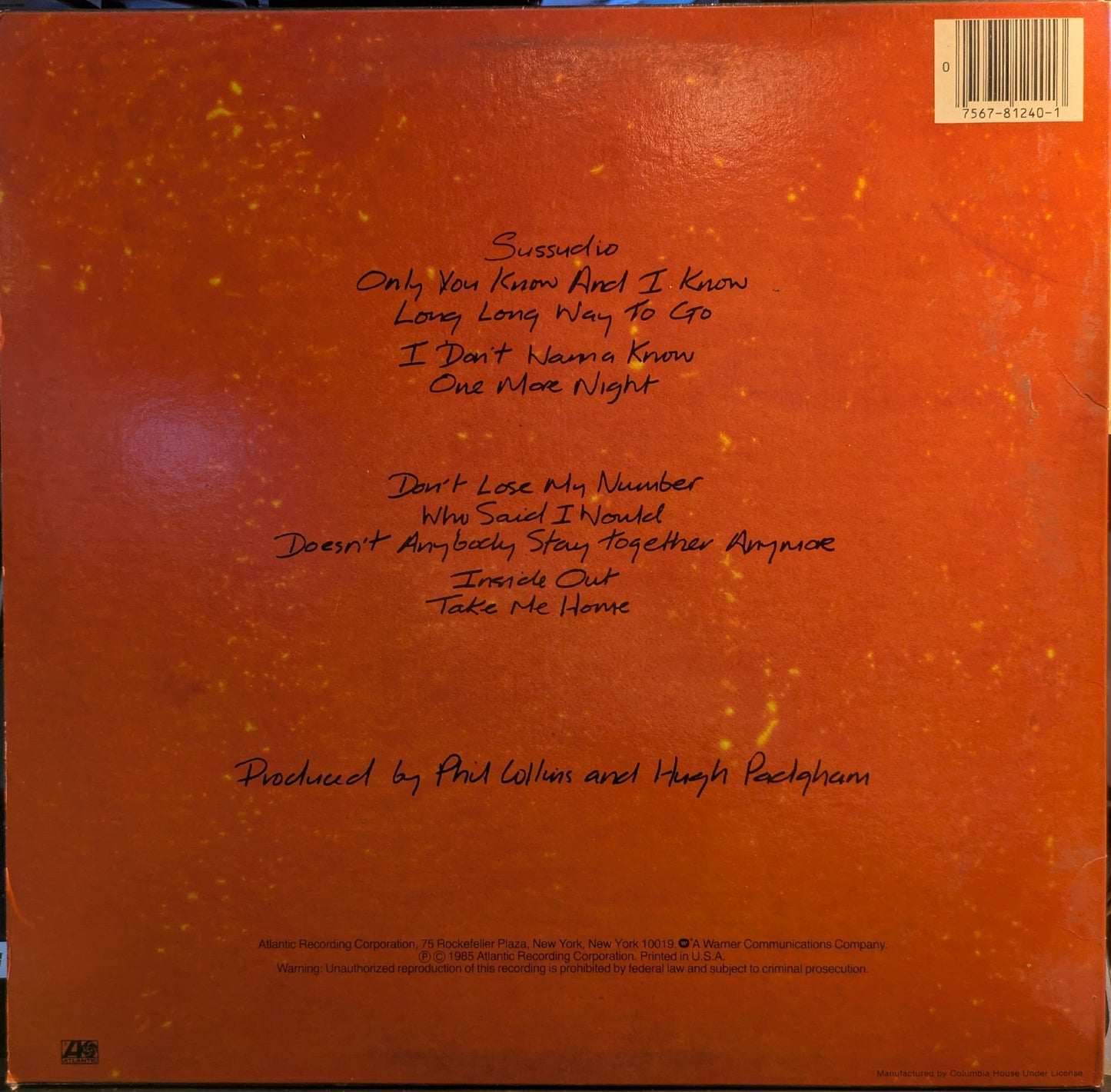 Phil Collins - No Jacket Required (VINYL) | Near Mint (NM) Very Good Plus (VG+)-