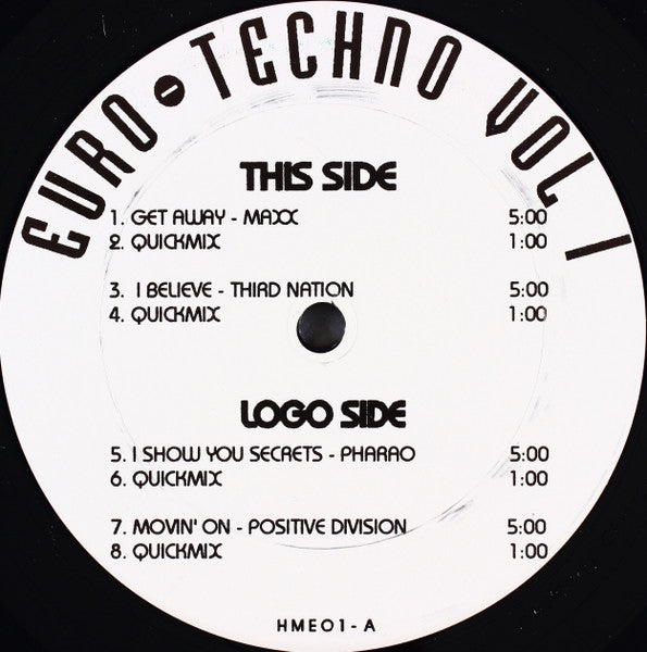 Various - Euro-Techno Vol 1 (12" VINYL) | Excellent (EX) Excellent (EX)--