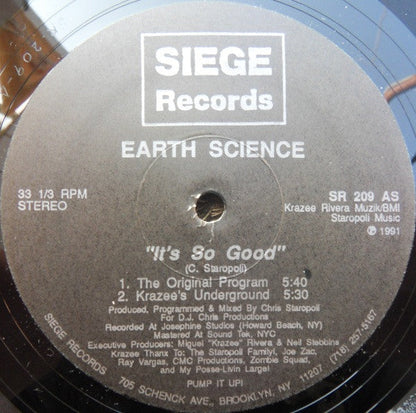 Earth Science - It's So Good (VINYL 12" SIEGE SR 209 1991) | USED Very Good Plus Plus (VG++) Generic--