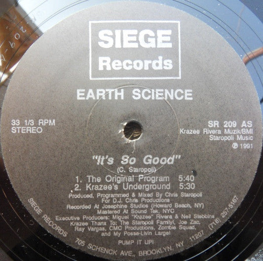 Earth Science - It's So Good (VINYL 12" SIEGE SR 209 1991) | USED Very Good Plus Plus (VG++) Generic--