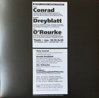 Tony Conrad, Arnold Dreyblatt, Jim O'Rourke - Tonic 19-01-2001 | Mint (M) Mint (M)-