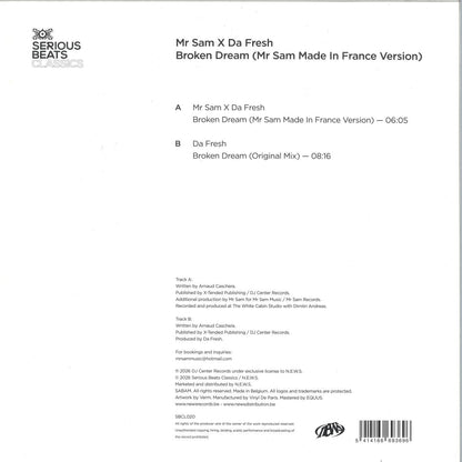 Mr Sam X Da Fresh - Broken Dream (Mr Sam Made In France Version) (VINYL 12" Serious Beats Classics SBCL020) | NEW Mint (M) Mint (M)-