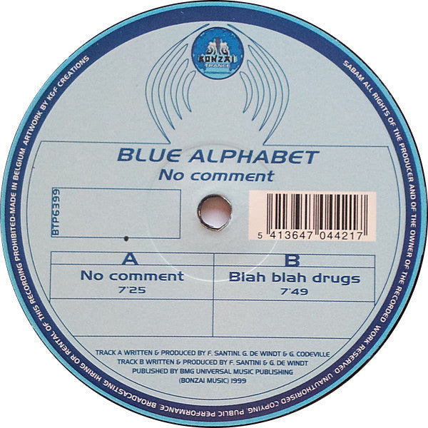 Blue Alphabet - No Comment / Blah Blah Drugs | Very Good Plus (VG+) Very Good (VG)-