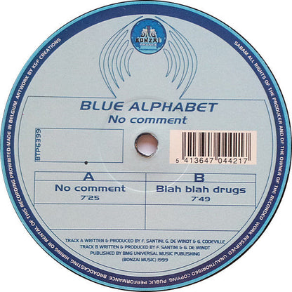 Blue Alphabet - No Comment / Blah Blah Drugs | Very Good Plus (VG+) Very Good (VG)-