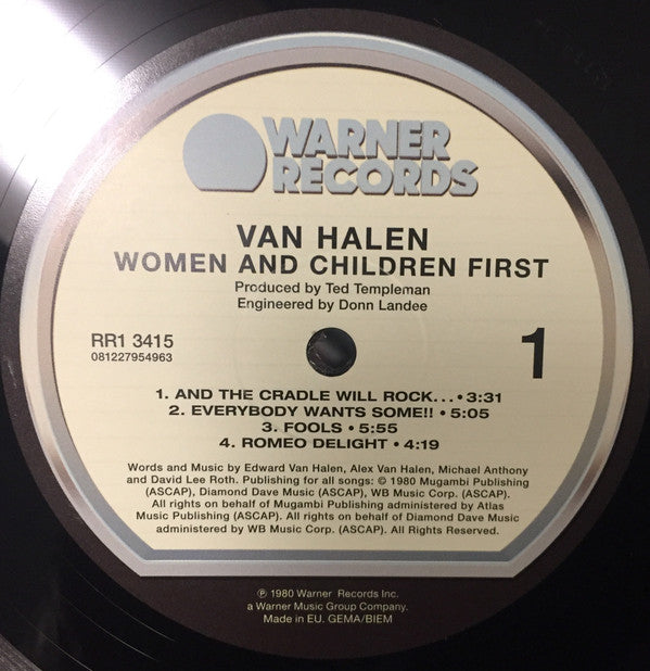 Van Halen Women And Children First Warner Records, Warner Records LP, Album, RE, RM Mint (M) Mint (M)-