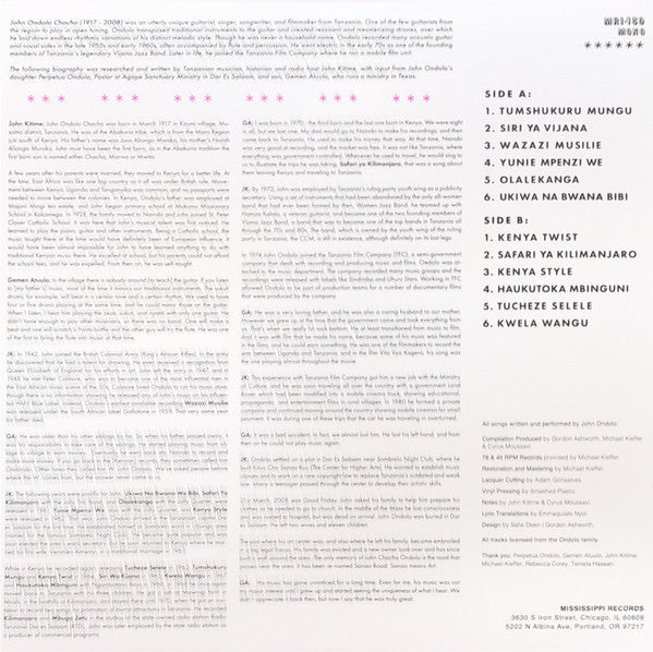 W. John Ondolo - Hypnotic Guitar Of John Ondolo (VINYL LP Mississippi MRI-139) | Mint (M) Mint (M)--