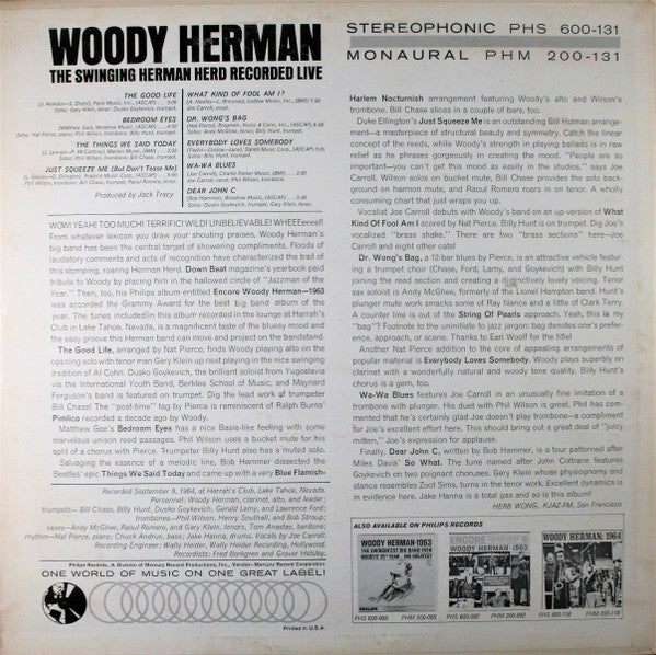 Woody Herman - The Swinging Herman Herd Recorded Live | Near Mint (NM) Very Good Plus (VG+)-