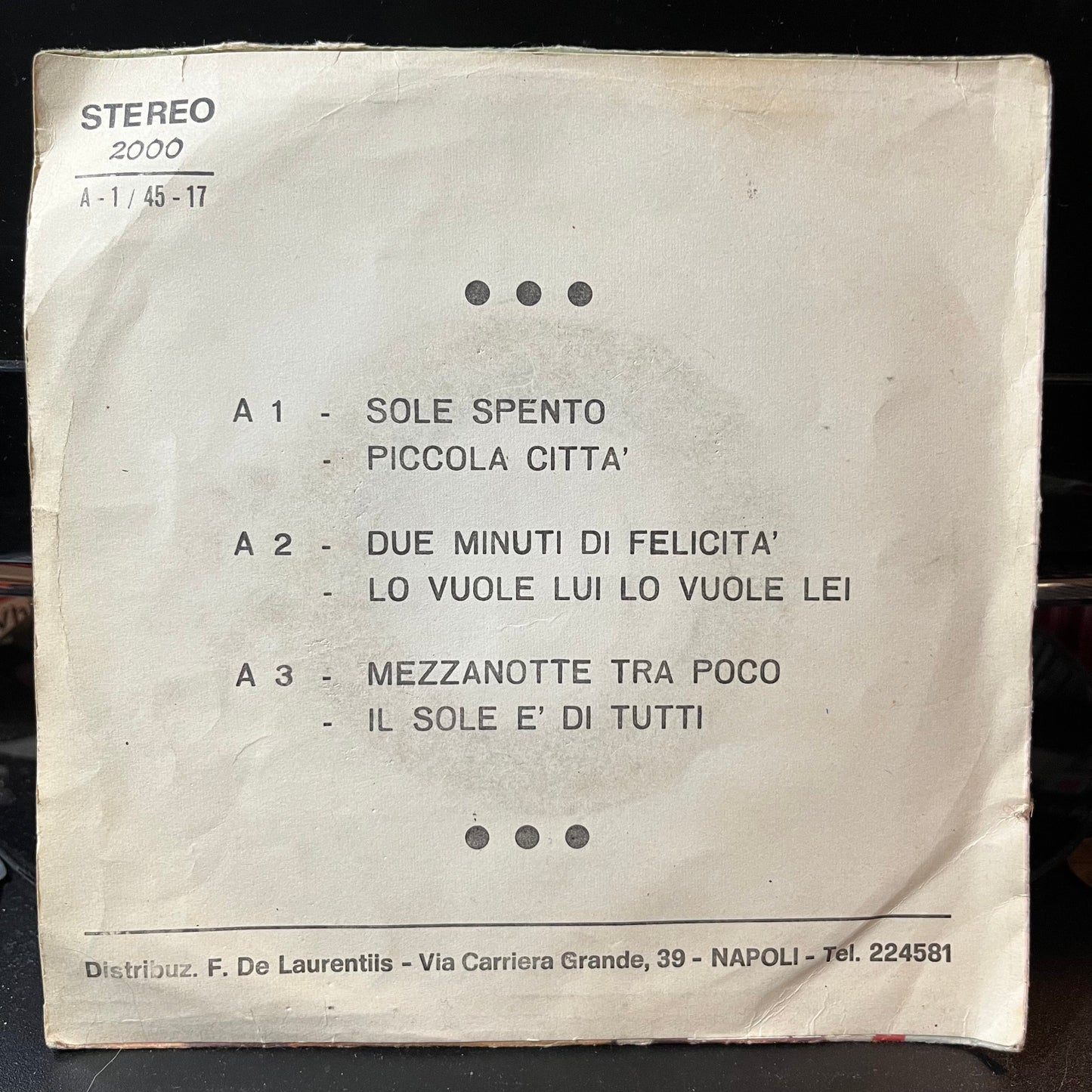 Anna Carucci - Sole Spento / Piccola Citta (7" ITALY VINYL) |--