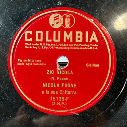 Nicola Paone - Nostalgia Siciliana / Zio Nicola (10" 78RPM RECORD) | Very Good (VG) Generic--