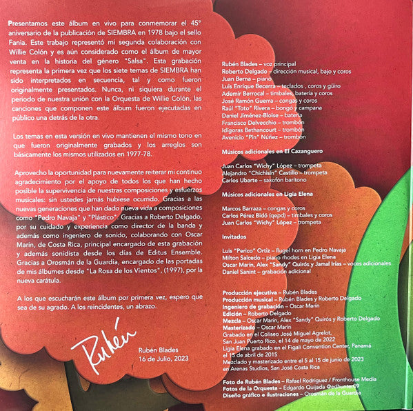 Ruben Blades - Siembra 45 Aniversario En Vivo en el Coliseo de Puerto Rico 14 de mayo 2022 (2xVINYL) | Mint (M) Mint (M)-