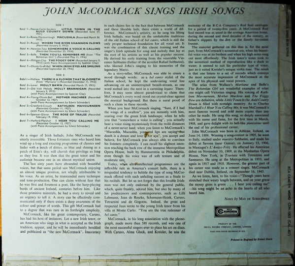 John McCormack (2) - John McCormack Sings Irish Songs | Excellent (EX) Very Good Plus (VG+)--