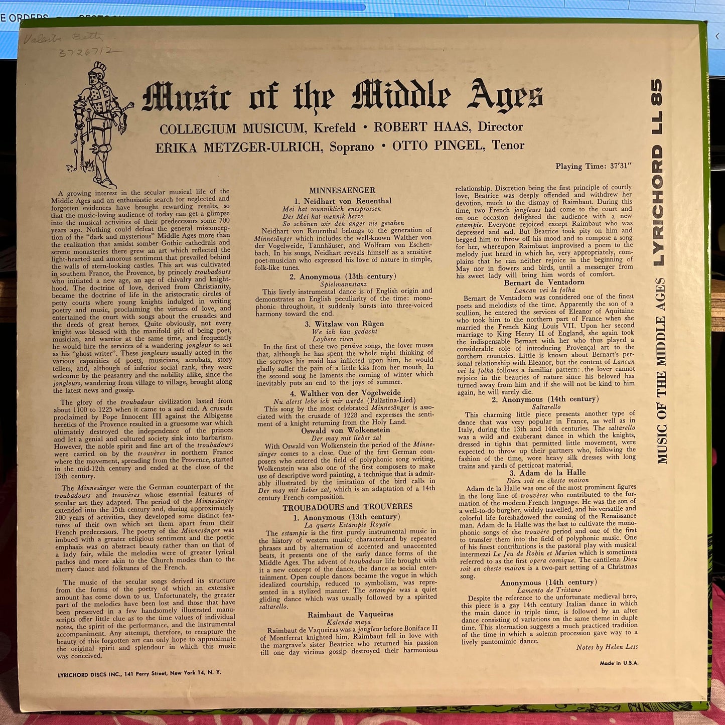 Collegium Musicum, Krefeld - Music Of The Middle Ages | Excellent (EX) Near Mint (NM)--