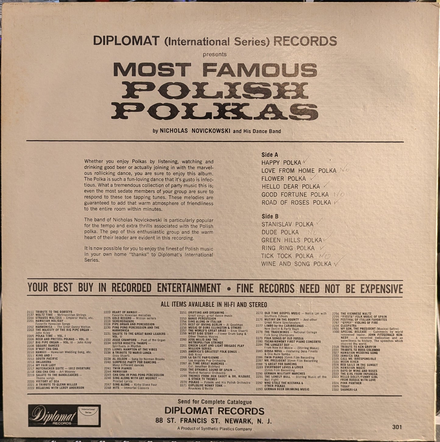 Nicholas Novickowski - Most Famous Polish Polkas By Nicholas Novickowski And His Dance Band | Very Good Plus (VG+) Very Good Plus (VG+)--