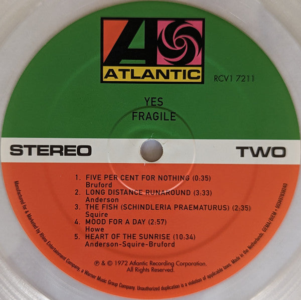 Yes - Fragile (CLEAR VINYL - REISSUE* | Mint (M) Mint (M)-